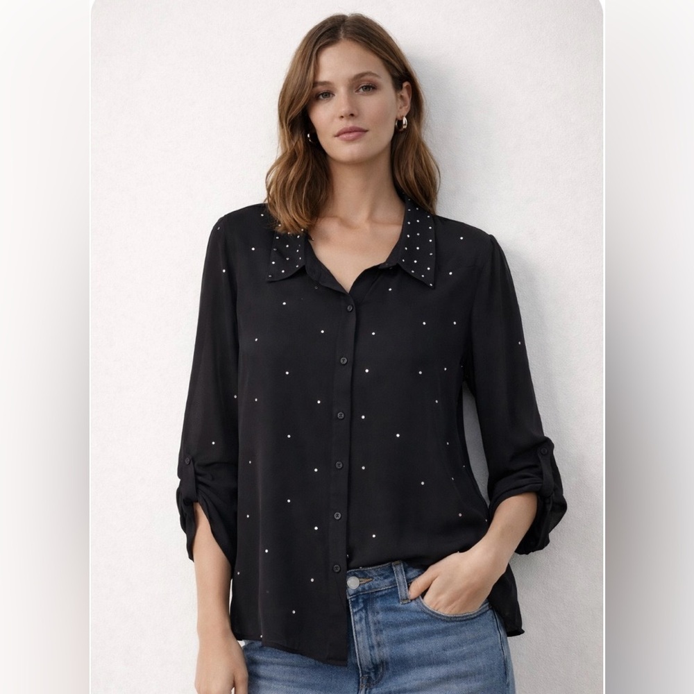 Romantic Bedazzled Whimsigoth/Witchy/Fairy Black Sheer Studded Top